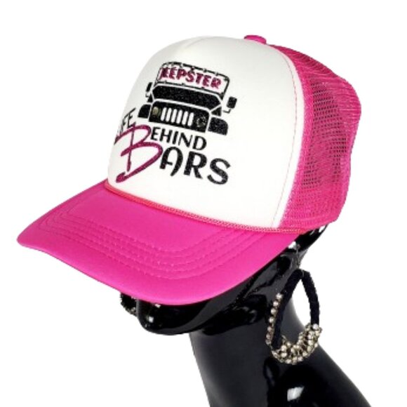 Jeepster Life Behind Bars White & Pink Cap Shiny Glit Ltrg and Swrk. Crystals. - Picture 2 of 6